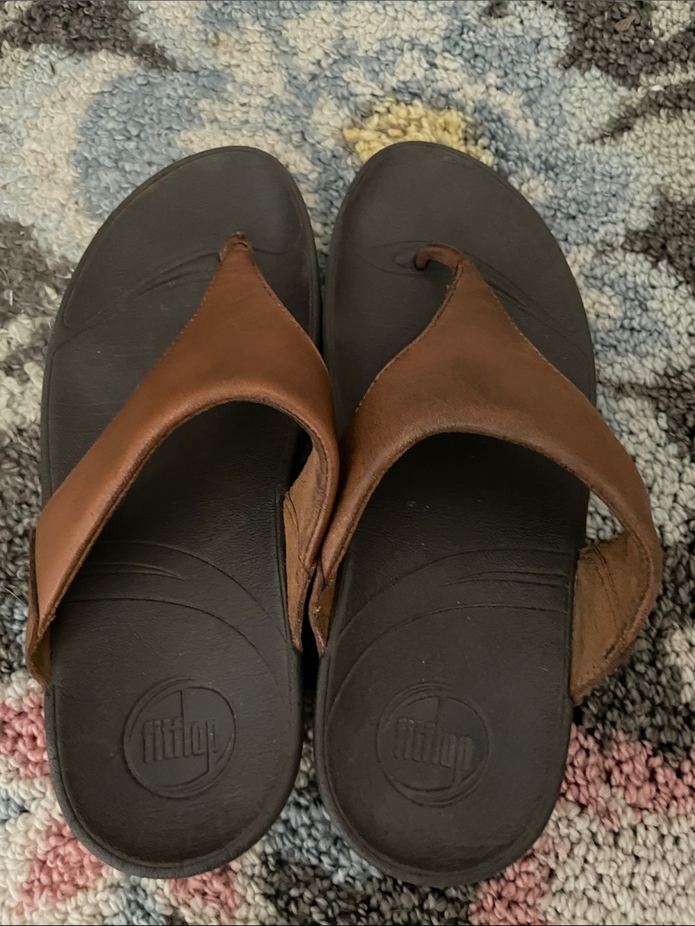 FitFlop Brown Leather Thong Sandals with Black Footbed